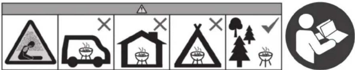 Warning sign with pictograms and a person reading, indicating workplace safety or hazard