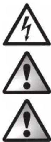 Three triangular warning symbols: lightning bolt, exclamation mark, and exclamation mark