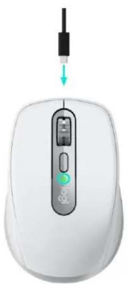White computer mouse with a black screwdriver above it, showing the mouse's control panel and indicator lights (no text or symbols visible)