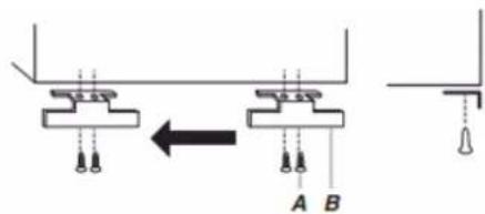 Diagram showing mechanical assembly with labeled components A and B, including a bidirectional arrow indicating movement or transformation.