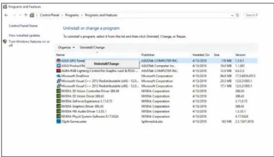 Systemsteuerung Startseite Installierte Updates anzeigen Windows-Funktionen aktivieren oder deaktivieren Programm deinstallieren oder ändern Um ein Programm zu deinstallieren, wählen Sie es aus der Liste aus und klicken Sie dann auf Deinstallieren, Ändern oder Reparieren. Organisieren Deinstallieren…