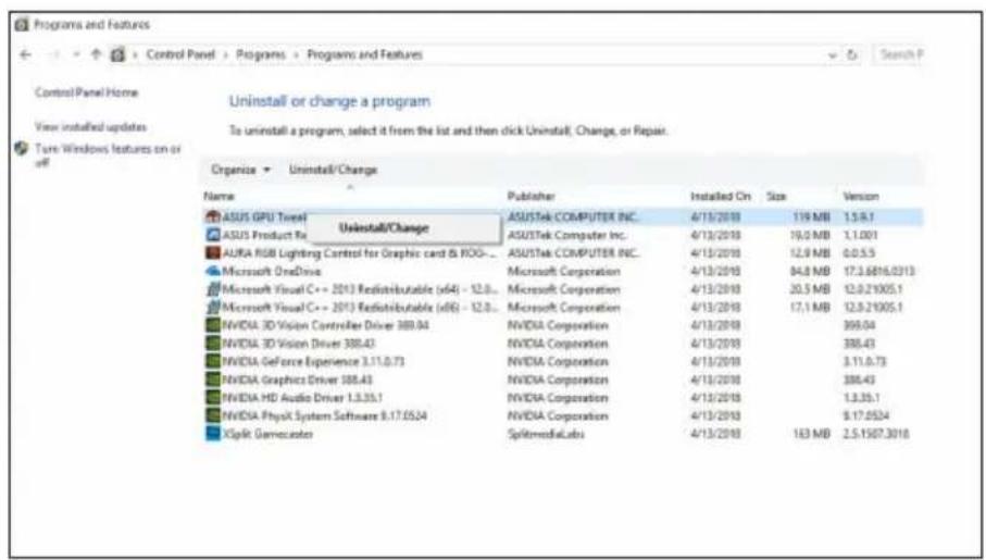 Programs and Features - Control Panel Home - Uninstall or change a program - View installed updates. To uninstall a program, select it from the list and then click Uninstall, Change, or Repair. Tune Windows features on or off. Organize ▶ Uninstall/Change. Name, Publisher, Installed On, Size, Version…