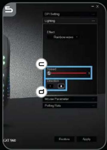 DPI Setting Lighting Effect Rainbow wave Speed 1 Direction Mouse Parameter Polling Rate CXT 960 Fixtures Apply
