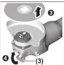Technical diagram of a mechanical component with numbered parts and directional arrow indicating rotation or assembly.