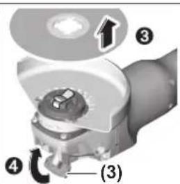 Technical diagram of a mechanical assembly with numbered components and directional arrows indicating motion or assembly.