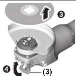 Technical diagram of a mechanical component with numbered parts and directional arrow indicating rotation or assembly.