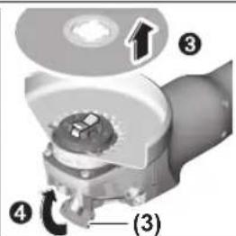 Technical diagram of a mechanical assembly with numbered components and directional arrows indicating parts 1, 3, and 4.