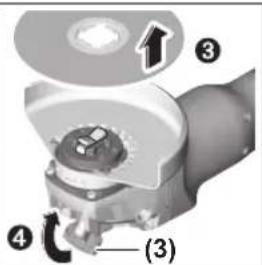 Technical diagram of a mechanical component with numbered parts and directional arrow indicating motion or assembly.