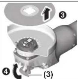 Technical diagram of a mechanical assembly with numbered components and directional arrows indicating motion or flow.