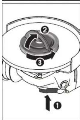 Technical diagram of a mechanical device with numbered components and directional arrows indicating motion or flow.
