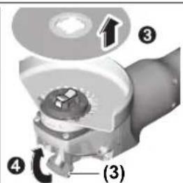 Technical diagram of a mechanical component with numbered parts and directional arrow indicating rotation or assembly.