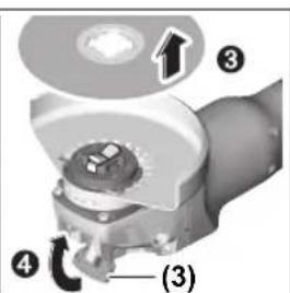 Technical diagram of a mechanical component with numbered parts and directional arrow indicating rotation or assembly.