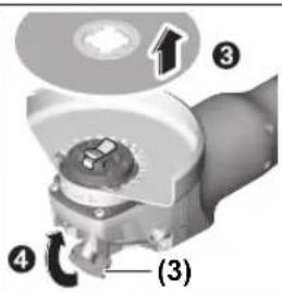 Technical diagram of a mechanical component with numbered parts and directional arrow indicating rotation or movement