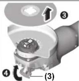 Technical diagram of a mechanical assembly with numbered components and directional arrow