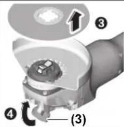 Technical diagram of a mechanical component with numbered parts and directional arrows indicating assembly or motion.