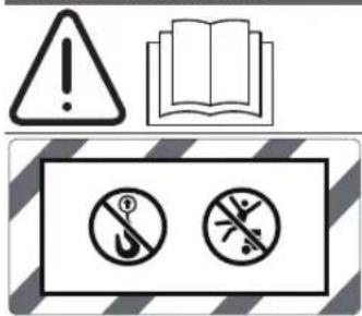 Warning sign with warning triangle, open book, and two prohibition symbols