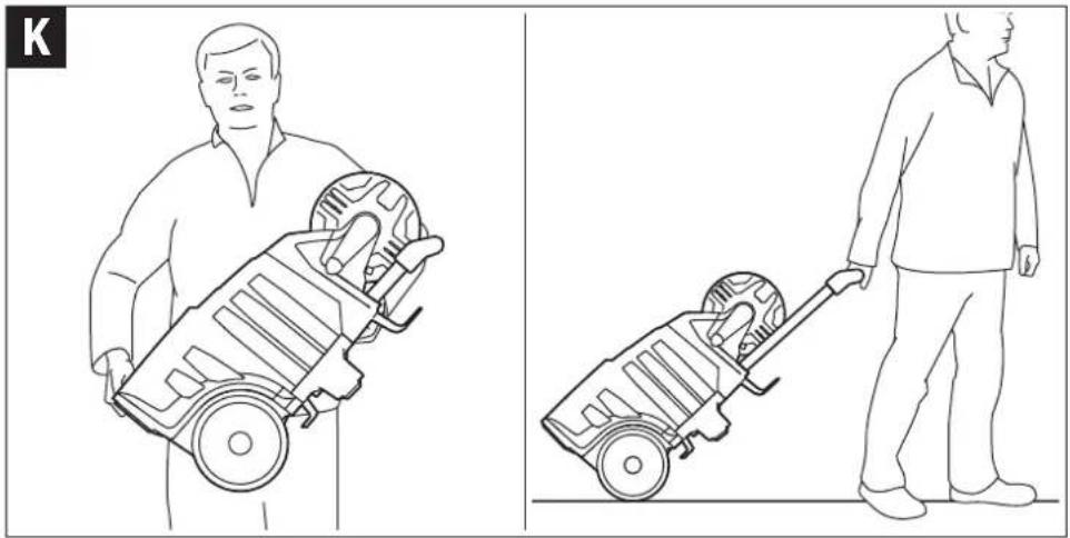Line drawings showing a person pulling a cart and another person standing beside it (no text or symbols)