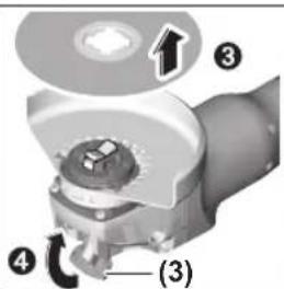 Technical diagram of a mechanical component with numbered parts and directional arrow indicating rotation or movement