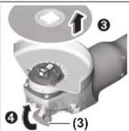Technical diagram of a mechanical assembly with numbered components and directional arrows indicating parts of motion or assembly.