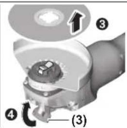 Technical diagram of a mechanical component with numbered parts and directional arrow indicating rotation or movement