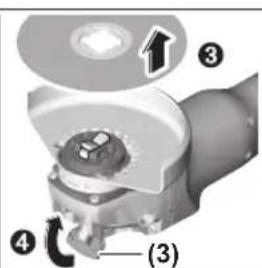 Technical diagram of a mechanical component with numbered parts and directional arrow indicating rotation or assembly.
