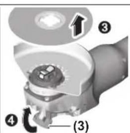Technical diagram of a mechanical component with numbered parts and directional arrow indicating rotation or movement