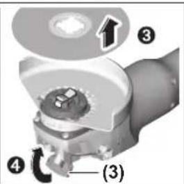 Technical diagram of a mechanical component with numbered parts and directional arrow indicating rotation or movement