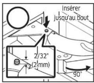 Insérer jusqu'au bout 2/32" (2 mm) 90°