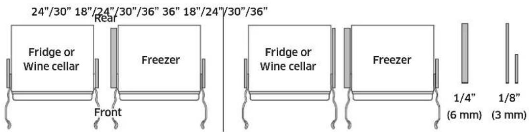 24"/30" 18"/24"/30"/36" 36" 18"/24"/30"/36" Fridge or Wine cellar Freezer Front Fridge or Wine cellar Freezer 1/4" (6 mm) 1/8" (3 mm)