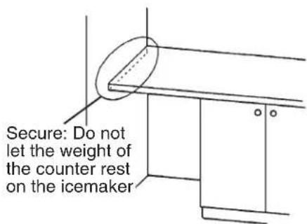 Secure: Do not let the weight of the counter rest on the icemaker
