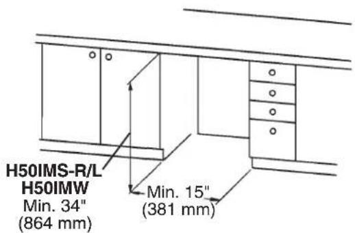 H50IMS-R/L H50IMW Min. 34" (864 mm) Min. 15" (381 mm)