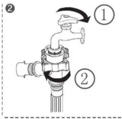 Diagram of a faucet valve mechanism with numbered parts and directional arrows indicating flow or movement.