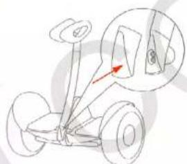 Diagram of a vehicle chassis with wheels and a magnified inset showing a component detail (no text or symbols)