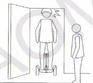 Line drawing of a person standing next to a door with a motor, showing no text or symbols