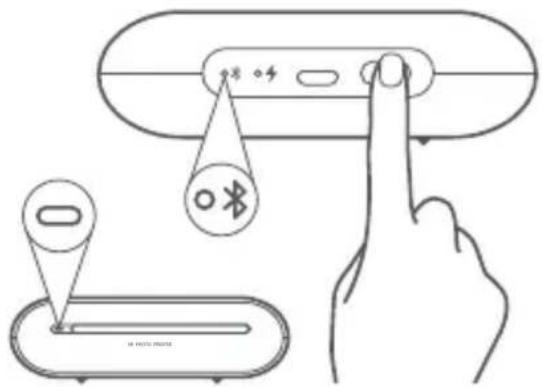 Diagram showing a finger pressing a button on a device, with a location pin and a warning symbol nearby.