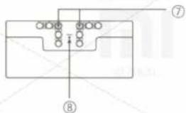 Technical diagram showing a mechanical or electrical component with labeled parts ⑦ and ⑧, and internal circular features.