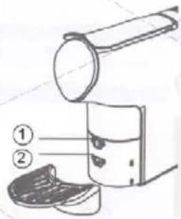 Diagram of a device with labeled parts, showing a cylindrical component above a container and a cross-section view.