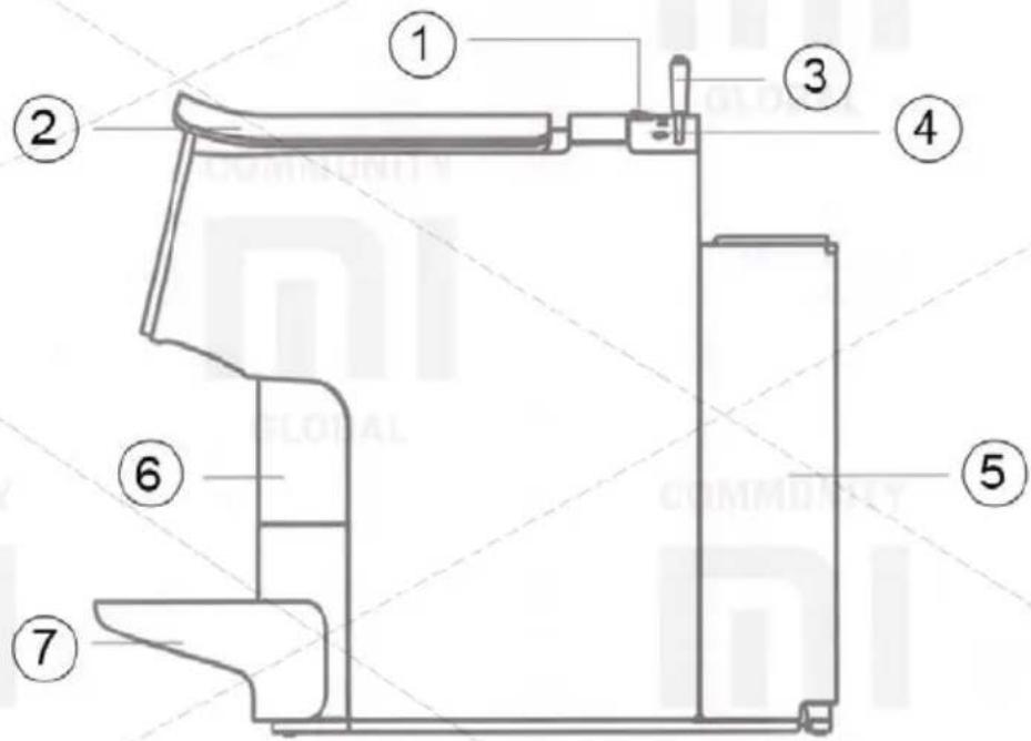 Technical diagram of a mechanical device with numbered components for identification