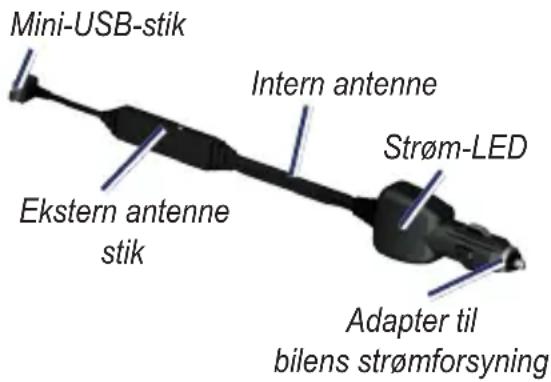Mini-USB-stik Eckstern antenne stik Intern antenne Strøm-LED Adapter til bilens strømforsyning