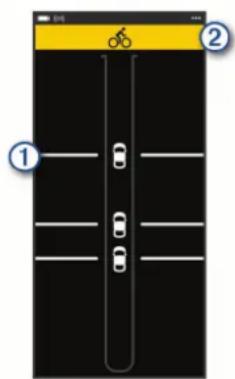 Diagram of a road intersection with labeled lanes and a bicycle icon, showing lane numbers 1 and 2.