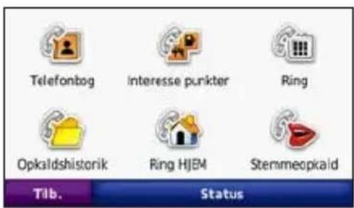 Telefonbog Interesse punkter Ring Opkaldshistorik Ring HJEM Stemmeopkaid Tib. Status