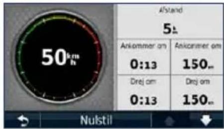 50km h Ankommer om 0:13 Ankommer om 150m Drei om 0:13 Drei om 150m Nulstil