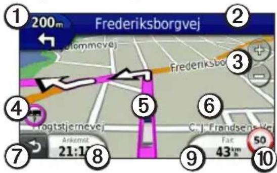 ① 200m Frederiksborgvej ② ← Automovej ③ Frederiksborgvej ④ Fogtstjernevej ⑤ C.J. Frandsensvej ⑥ Arkemat 21:17 ⑦ ⑧ ⑨ 50 43km 10