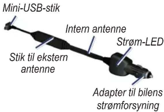 Mini-USB-stik Intern antenne Strøm-LED Stik til ekstern antenne Adapter til bilens strømforsyning