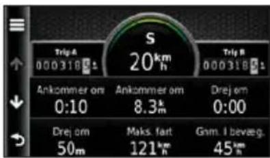 Trip A 0003180.1 S 20km h Trip B 0003180.1 Ankommer om 0:10 Ankommer om 8.3km Drej om 0:00 Drej om 50m Maks. fast 121km Gnm. I beveeg. 45km