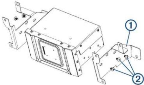 Technical diagram of an electronic component with labeled parts, showing internal structure and mounting brackets.