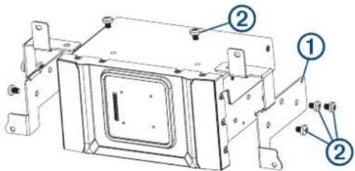 Technical diagram of a mechanical housing or enclosure with numbered components labeled 1 and 2