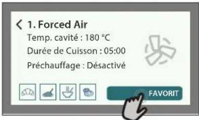 1. Forced Air Temp. cavité : 180 °C Durée de Cuisson : 05:00 Préchauffage : Désactivé FAVORIT