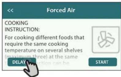 Forced Air COOKING INSTRUCTION: For cooking different foods that require the same cooking temperature on several shelves (maximum three) at the same DELAY START