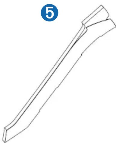 Line drawing of a long, segmented object with a blue circular label containing the number 5 (no text or symbols on the object itself)